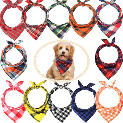 12 Piece Dog Bandanas Plaid Dog Scarf Pet Triangle Bibs Adjustable Accessories Bulk Kerchief Buffalo Plaid Bandanas Decor for Small or Medium Pet(Lattice Graphic)
