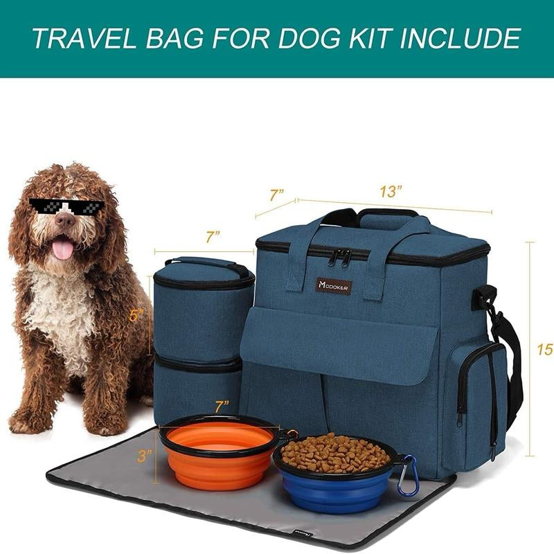 Modoker Ultimate Dog and Cat Travel Bag - Airline-Approved Pet Travel Set with Dog Tote Bag, Water-Resistant Placemat, and 2 Pet Silicone Bowls