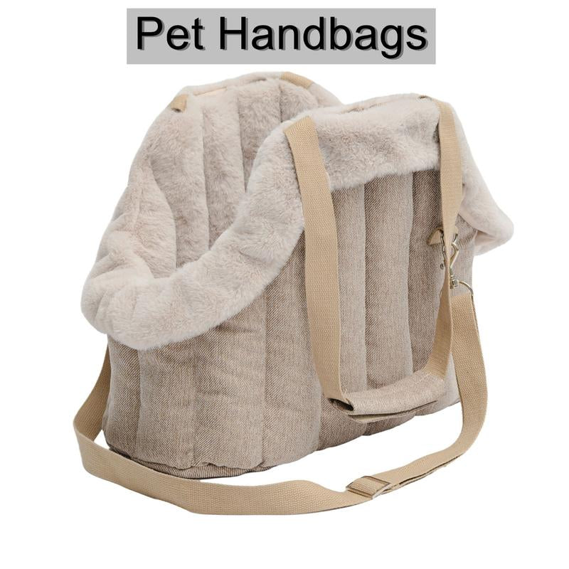 Travel Pet Carrier Portable Pet Tote Bag Thickened Plush Pet Go-Out Bag Open Style Warm Pet Carrying Bag,Winter Fleece Warm Dog Tote Bag, Pet Handbag