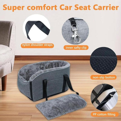 Portable Pet Car Seat for Small Dogs and Cats - Travel Safety Carrier with Central Control, Transport Bed, and Protection