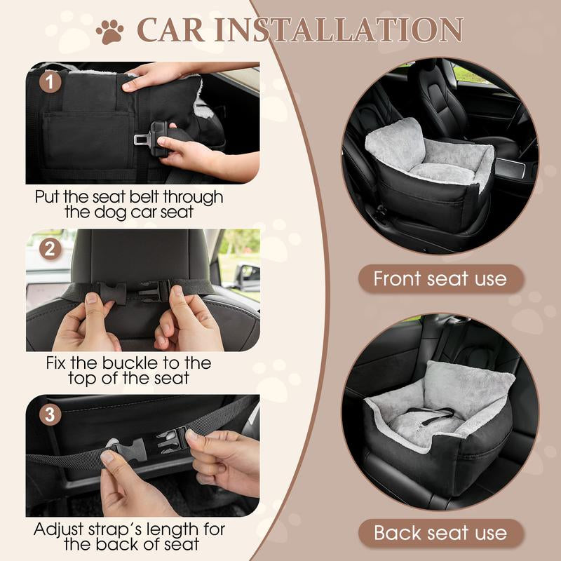 Downluxe Dog Car Seat for Small Dogs, Fully Detachable & Machine Washable Dog Booster Car Seat with Storage Pockets, Dog Accessories, Waterproof Dog Travel Carrier Bed up to 25Lbs, Dark Grey