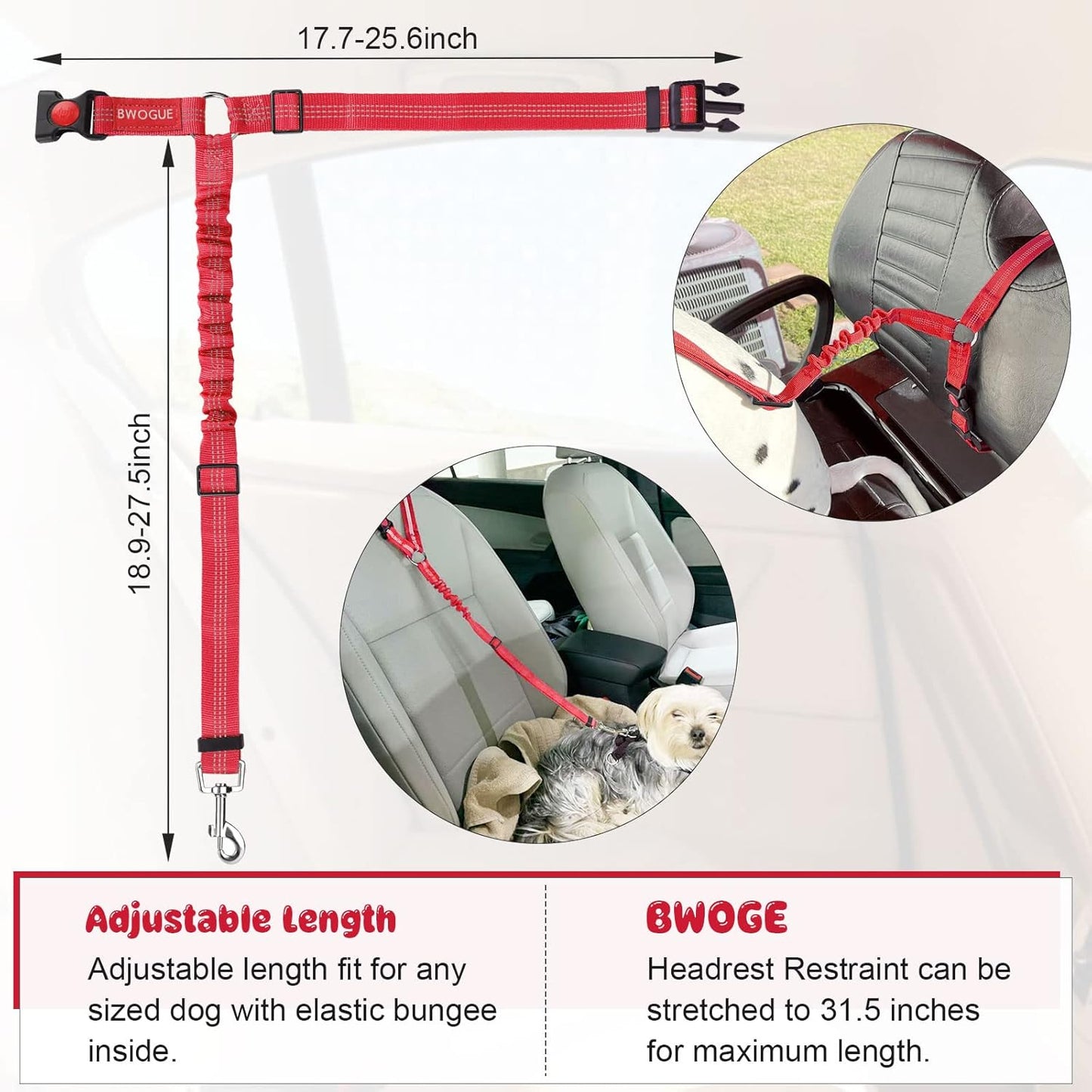 2 Packs Dog Cat Safety Seat Belt Strap Car Headrest Restraint Adjustable Nylon Fabric Dog Restraints Vehicle Seatbelts Harness