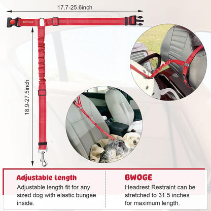 2 Packs Dog Cat Safety Seat Belt Strap Car Headrest Restraint Adjustable Nylon Fabric Dog Restraints Vehicle Seatbelts Harness