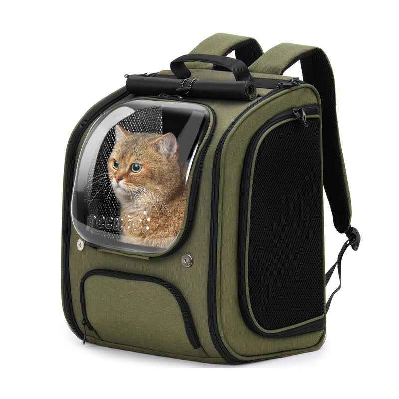 Pecute Cat Backpack Carrier Large Space Bubble Design for Travel Green Gray Khaki Ideal for Cat Lovers