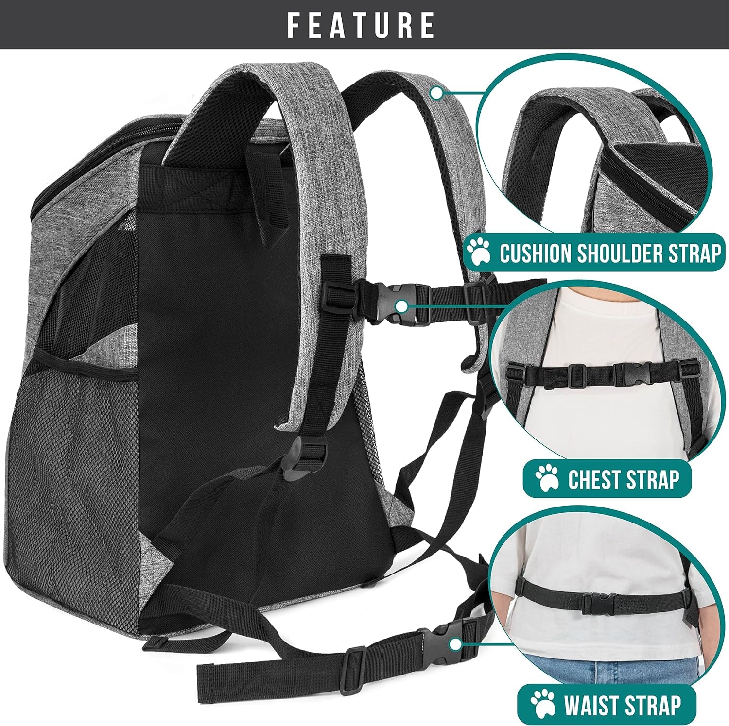 Small Dogs and Cat Backpack Carrier, Airline Approved Pet Backpack Carrier, Ventilated, Safety Strap, Buckle Support Designed for Hiking Travel Camping Outdoor, Max 18 Lbs (Heather Gray)
