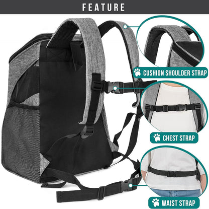 Small Dogs and Cat Backpack Carrier, Airline Approved Pet Backpack Carrier, Ventilated, Safety Strap, Buckle Support Designed for Hiking Travel Camping Outdoor, Max 18 Lbs (Heather Gray)