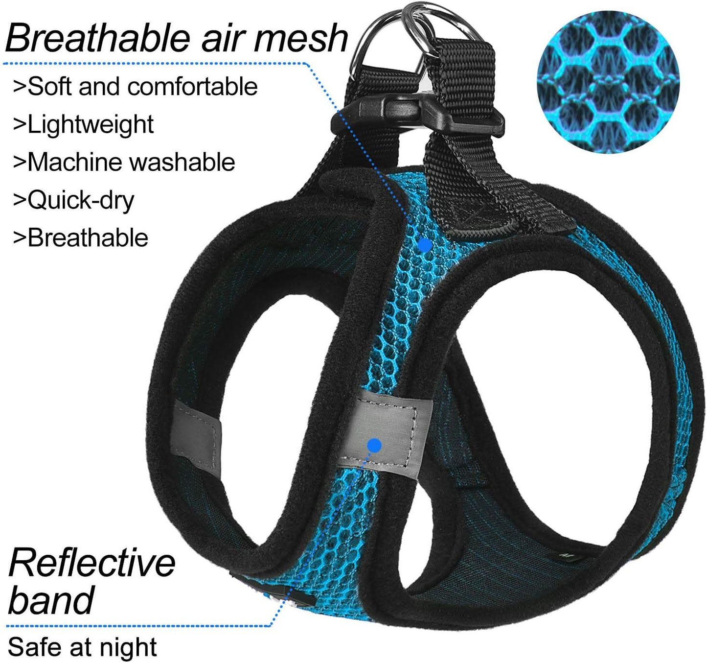 Dog Harness Step-In Breathable Puppy Cat Dog Vest Harnesses for Small Medium Dogs Blue