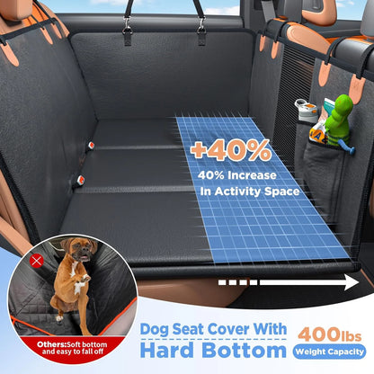 Back Seat Extender for Dogs - Waterproof Dog Car Seat Cover for Back Seat with Hard Bottom - 2024 Upgraded Material! Anti-Scratch! Safer! Easy to Use & Clean (Holds 400Lbs)