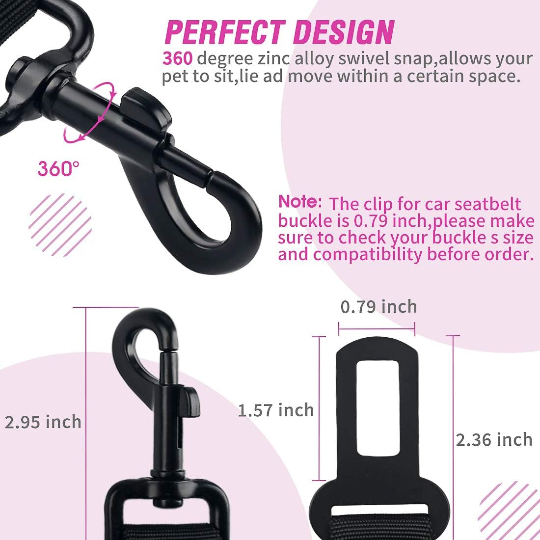 Dog Seat Belt,3 Piece Set Retractable Dog Car Adjustable Seatbelts for Vehicle Nylon Pet Safety Heavy Duty & Elastic & Durable Car Harness for Dogs