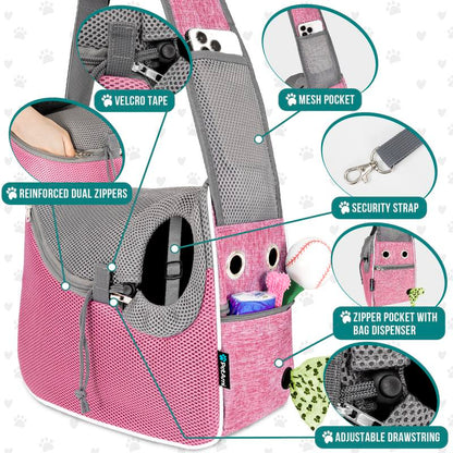 Petami Small Dog Sling Carrier, Soft-Sided Crossbody Puppy Carrying Purse Bag, Adjustable Sling Pet Pouch to Wear Medium Dog Cat Travel, Dog Bag for Traveling Breathable, Poop Bag Dispenser, Max 10Lbs
