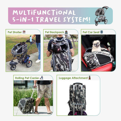 5-In-1 Complete Travel System with PET Carrier and PET Stroller - Pink Camo (Army Camo)