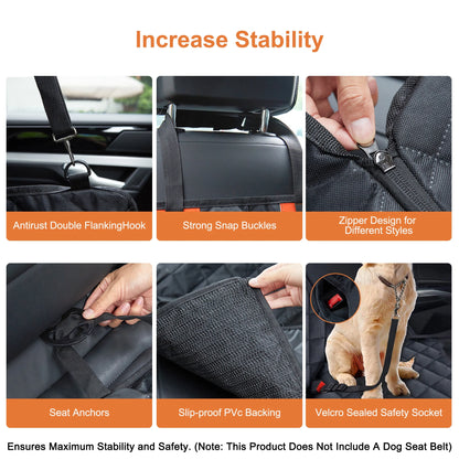 Onekaw Dog Car Seat Cover for Back Seat – All Waterproof Heavy‑Duty 600D Dog Hammock with Seat Belts & Side Flaps – Scratch‑Proof, Non‑Slip Pet Seat Protector for Cars, Trucks & Suvs – Black