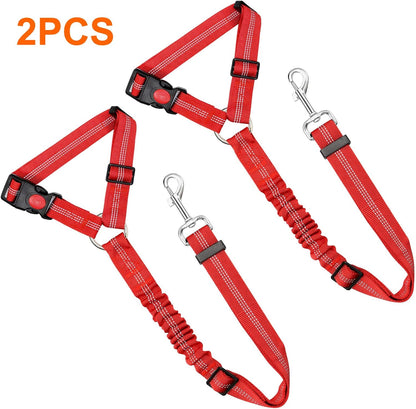 2 Packs Dog Cat Safety Seat Belt Strap Car Headrest Restraint Adjustable Nylon Fabric Dog Restraints Vehicle Seatbelts Harness
