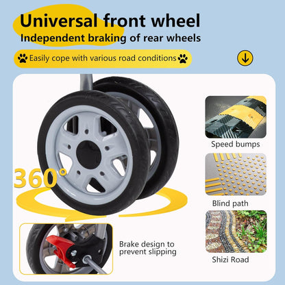 Pet Stroller 4-Wheel Dog Cat Stroller Travel Folding Carrier Puppy Stroller with Cup Holder and Removable Liner for Small Medium Dogs Cats, Red