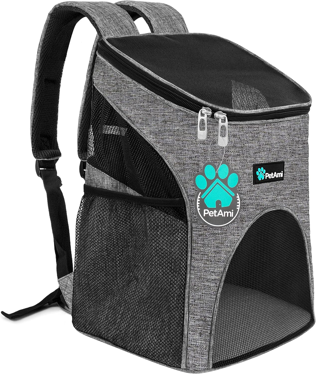 Small Dogs and Cat Backpack Carrier, Airline Approved Pet Backpack Carrier, Ventilated, Safety Strap, Buckle Support Designed for Hiking Travel Camping Outdoor, Max 18 Lbs (Heather Gray)