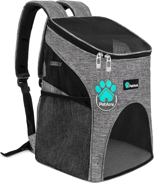 Small Dogs and Cat Backpack Carrier, Airline Approved Pet Backpack Carrier, Ventilated, Safety Strap, Buckle Support Designed for Hiking Travel Camping Outdoor, Max 18 Lbs (Heather Gray)