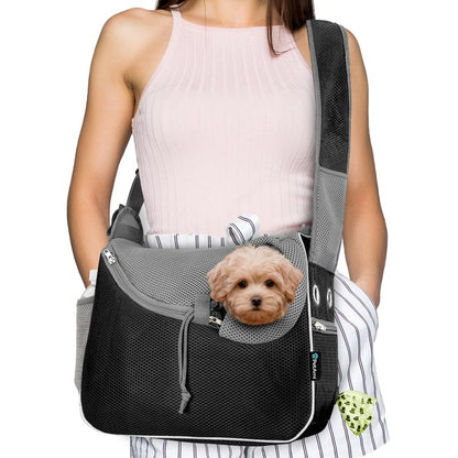 Petami Small Dog Sling Carrier, Soft-Sided Crossbody Puppy Carrying Purse Bag, Adjustable Sling Pet Pouch to Wear Medium Dog Cat Travel, Dog Bag for Traveling Breathable, Poop Bag Dispenser, Max 10Lbs