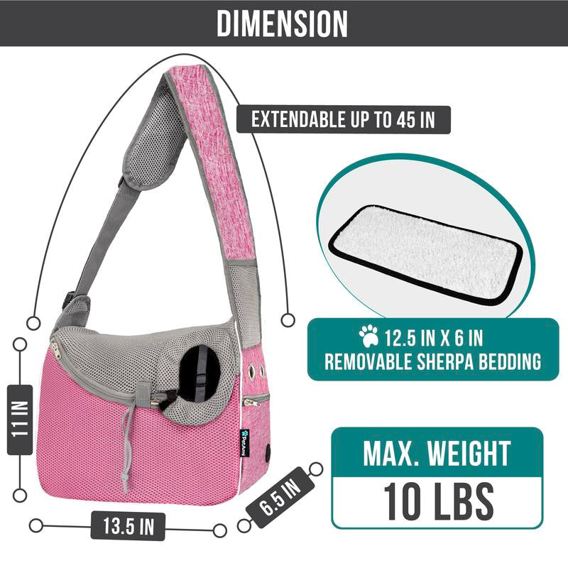 Petami Small Dog Sling Carrier, Soft-Sided Crossbody Puppy Carrying Purse Bag, Adjustable Sling Pet Pouch to Wear Medium Dog Cat Travel, Dog Bag for Traveling Breathable, Poop Bag Dispenser, Max 10Lbs