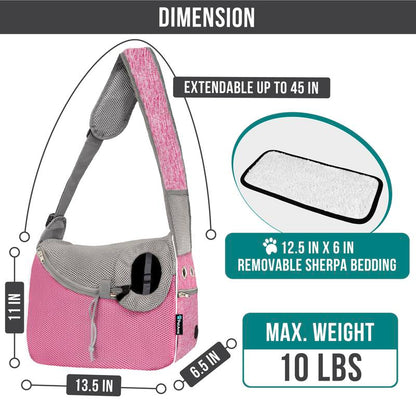 Petami Small Dog Sling Carrier, Soft-Sided Crossbody Puppy Carrying Purse Bag, Adjustable Sling Pet Pouch to Wear Medium Dog Cat Travel, Dog Bag for Traveling Breathable, Poop Bag Dispenser, Max 10Lbs