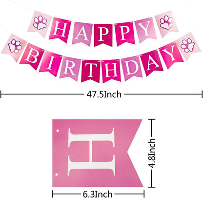 Dog Birthday Party Supplies Bandana Hat Banner Set Boy Girl Cute Bow Tie Scarf Birthday Decorations (Pink，Dog Girl)