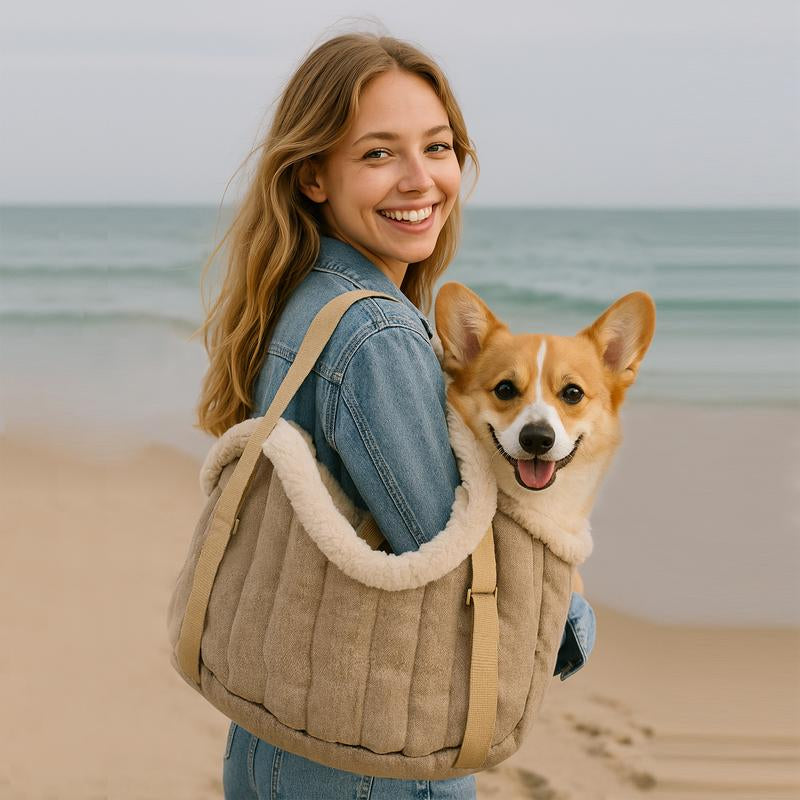 Travel Pet Carrier Portable Pet Tote Bag Thickened Plush Pet Go-Out Bag Open Style Warm Pet Carrying Bag,Winter Fleece Warm Dog Tote Bag, Pet Handbag