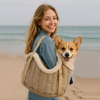 Travel Pet Carrier Portable Pet Tote Bag Thickened Plush Pet Go-Out Bag Open Style Warm Pet Carrying Bag,Winter Fleece Warm Dog Tote Bag, Pet Handbag