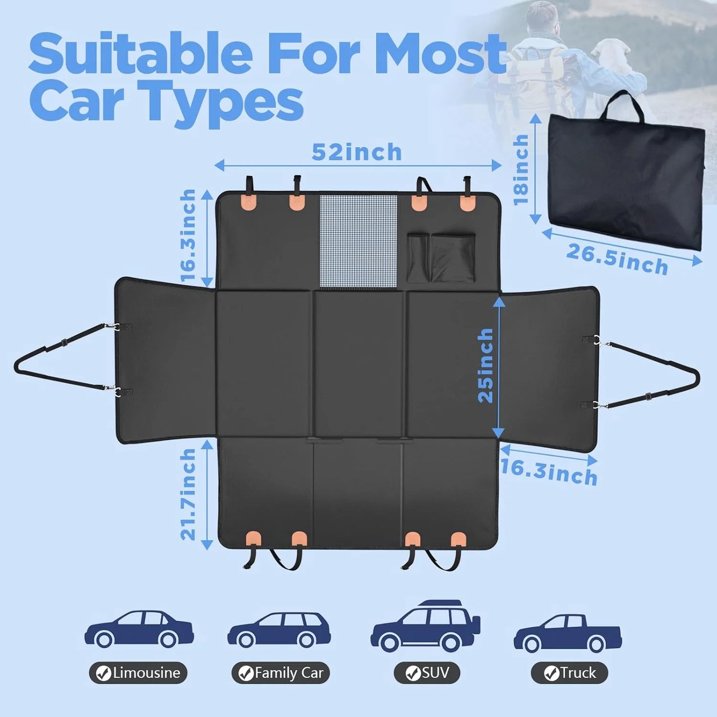 Back Seat Extender for Dogs - Waterproof Dog Car Seat Cover for Back Seat with Hard Bottom - 2024 Upgraded Material! Anti-Scratch! Safer! Easy to Use & Clean (Holds 400Lbs)