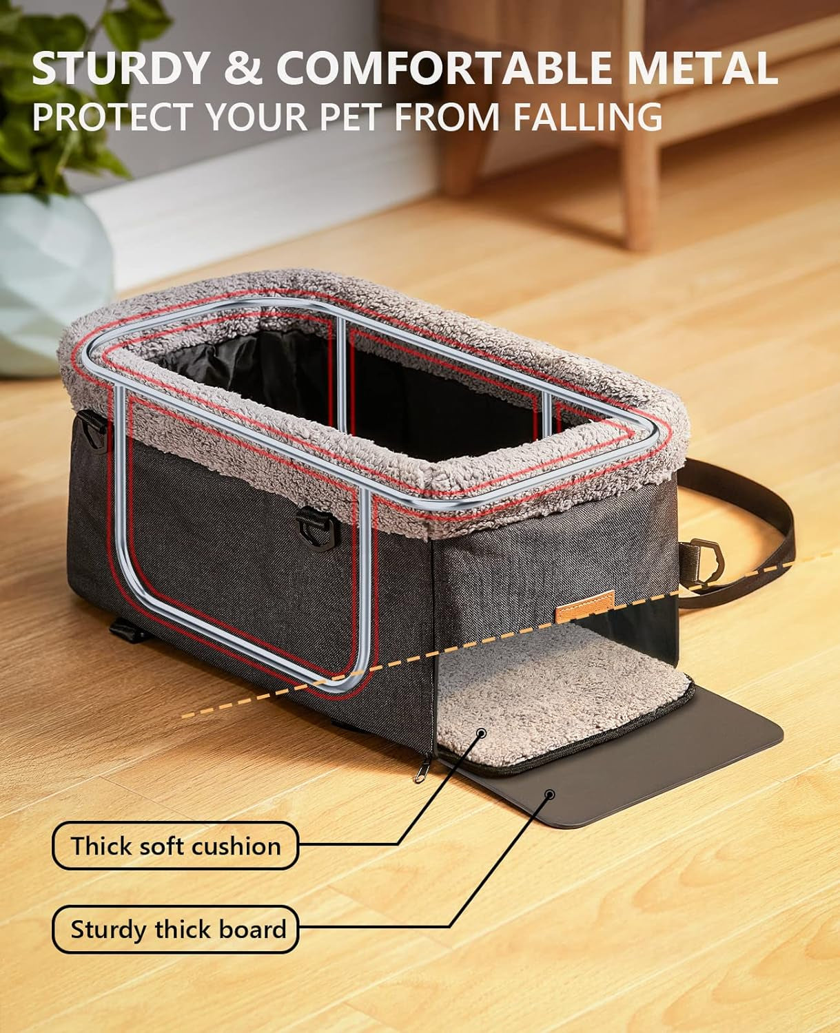 Dog Car Seat for Small Dog, Center Console Pet Booster Seat with Metal Frame, Upgraded Puppy Carseat with Double Protection Seat Belts, Washable Cushion, Safety Leash and Storage Pocket