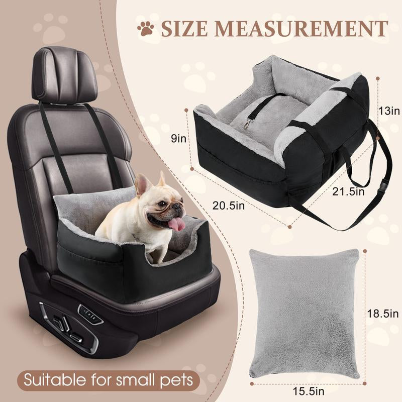 Downluxe Dog Car Seat for Small Dogs, Fully Detachable & Machine Washable Dog Booster Car Seat with Storage Pockets, Dog Accessories, Waterproof Dog Travel Carrier Bed up to 25Lbs, Dark Grey