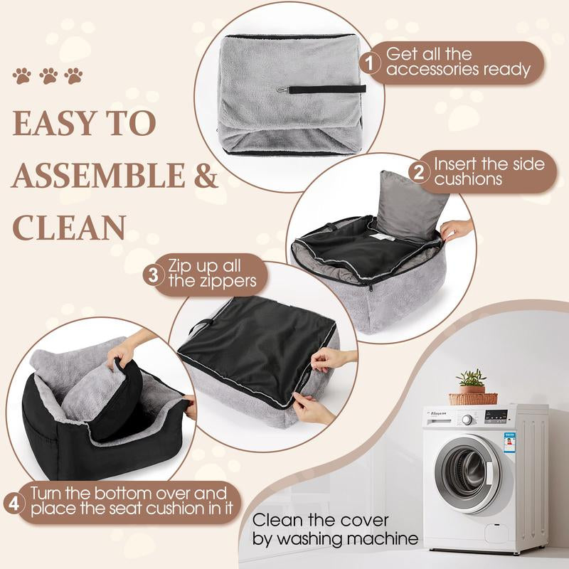 Downluxe Dog Car Seat for Small Dogs, Fully Detachable & Machine Washable Dog Booster Car Seat with Storage Pockets, Dog Accessories, Waterproof Dog Travel Carrier Bed up to 25Lbs, Dark Grey