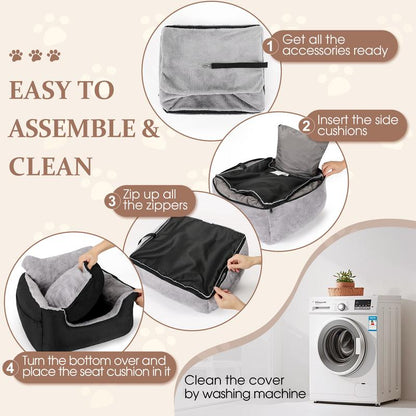 Downluxe Dog Car Seat for Small Dogs, Fully Detachable & Machine Washable Dog Booster Car Seat with Storage Pockets, Dog Accessories, Waterproof Dog Travel Carrier Bed up to 25Lbs, Dark Grey