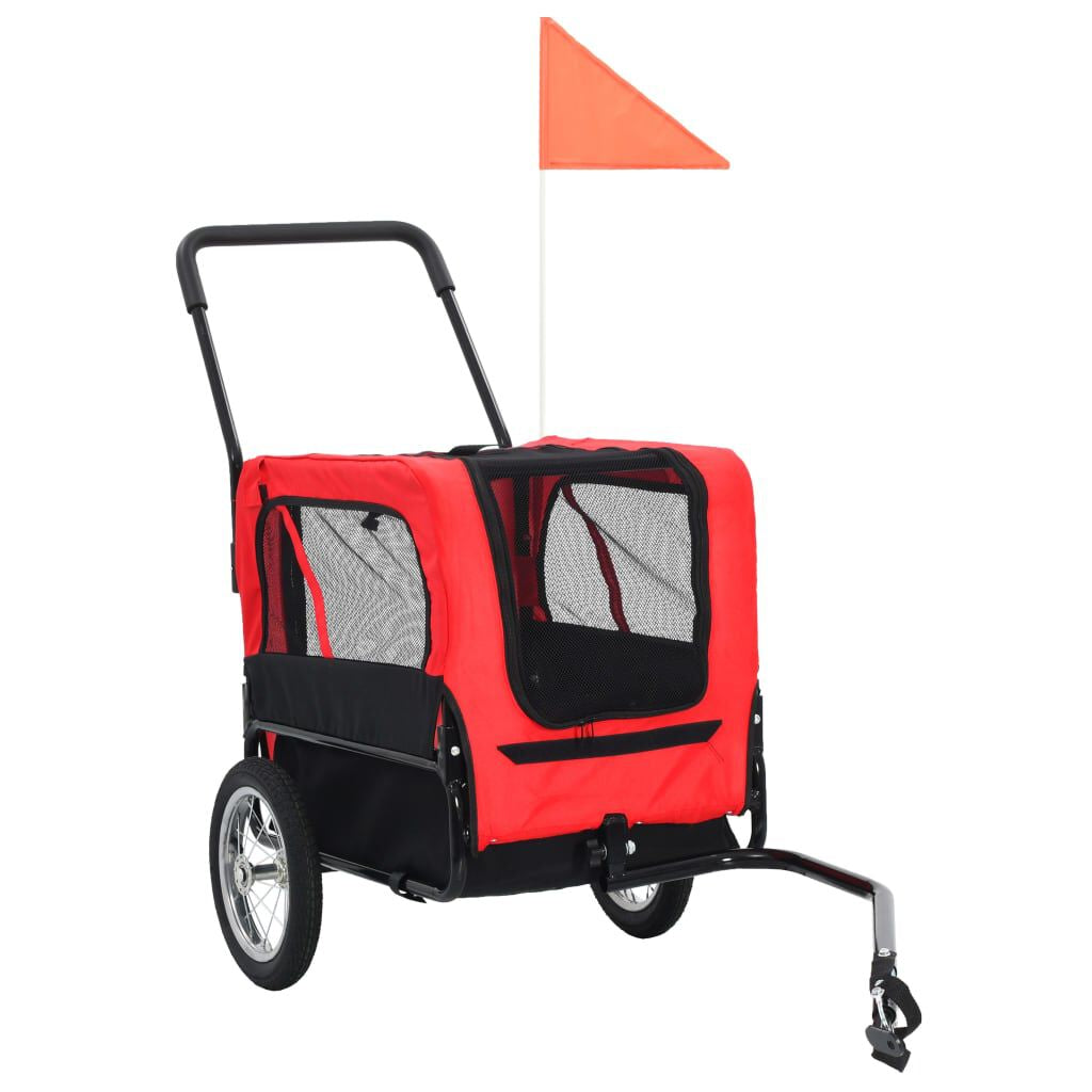Pet Bike Trailer Red and Black Oxford Fabric and Steel Collapsible