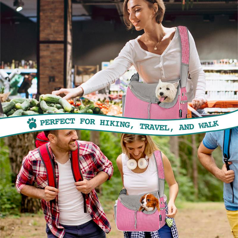 Petami Small Dog Sling Carrier, Soft-Sided Crossbody Puppy Carrying Purse Bag, Adjustable Sling Pet Pouch to Wear Medium Dog Cat Travel, Dog Bag for Traveling Breathable, Poop Bag Dispenser, Max 10Lbs