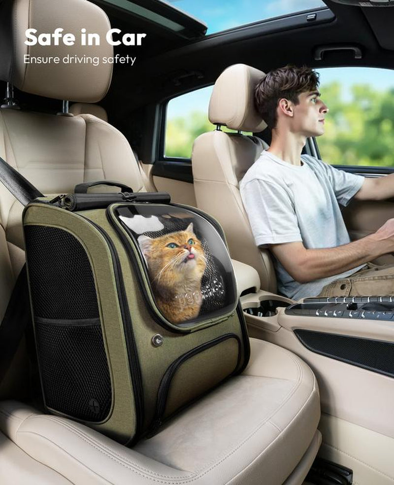 Pecute Cat Backpack Carrier Large Space Bubble Design for Travel Green Gray Khaki Ideal for Cat Lovers