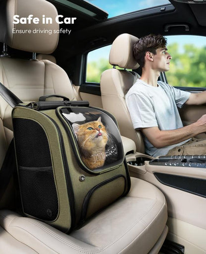 Pecute Cat Backpack Carrier Large Space Bubble Design for Travel Green Gray Khaki Ideal for Cat Lovers