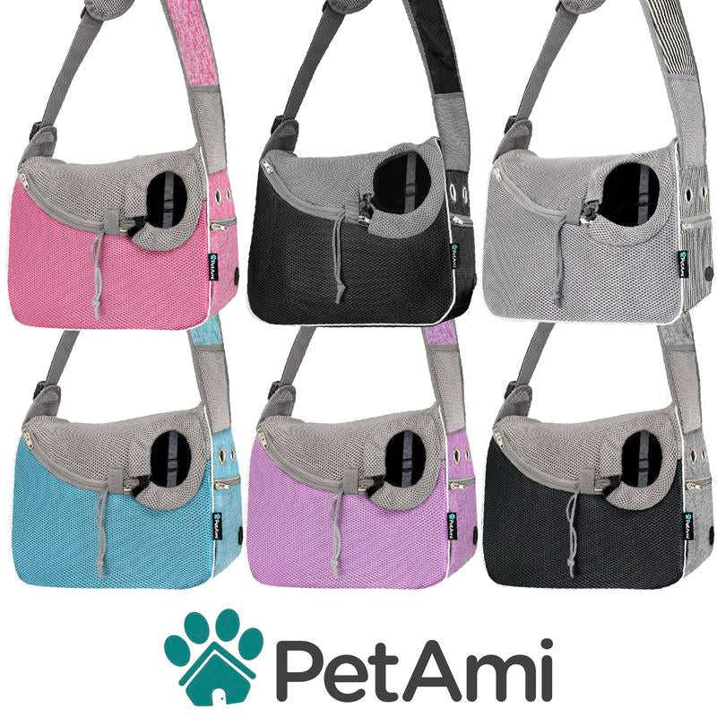 Petami Small Dog Sling Carrier, Soft-Sided Crossbody Puppy Carrying Purse Bag, Adjustable Sling Pet Pouch to Wear Medium Dog Cat Travel, Dog Bag for Traveling Breathable, Poop Bag Dispenser, Max 10Lbs