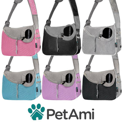 Petami Small Dog Sling Carrier, Soft-Sided Crossbody Puppy Carrying Purse Bag, Adjustable Sling Pet Pouch to Wear Medium Dog Cat Travel, Dog Bag for Traveling Breathable, Poop Bag Dispenser, Max 10Lbs